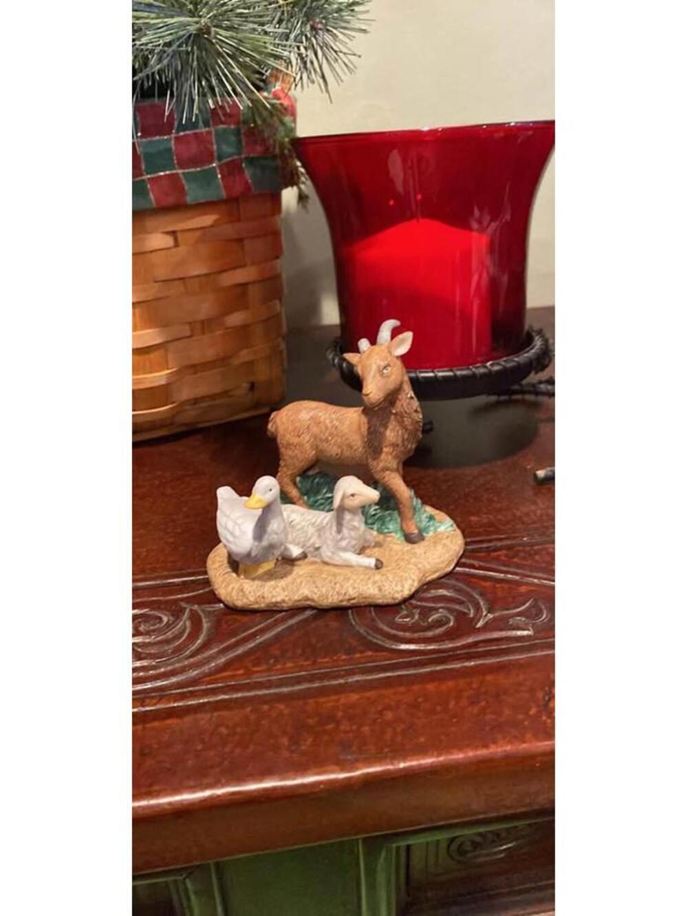 Thomas Kinkade Nativity figurine “Gathering In Praise” Goat Sheep & Duck